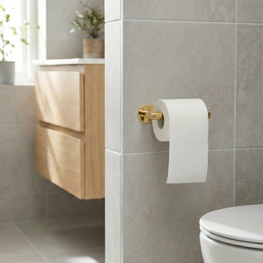 CalmHold™ – Toilettenpapierhalter mit Ablage, ohne Bohren