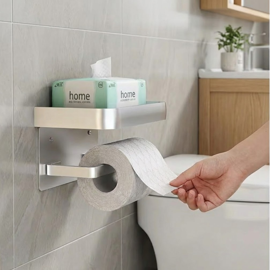 CalmHold™ – Toilettenpapierhalter mit Ablage, ohne Bohren