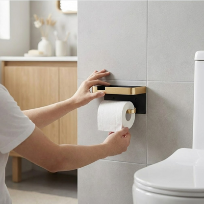 CalmHold™ – Toilettenpapierhalter mit Ablage, ohne Bohren