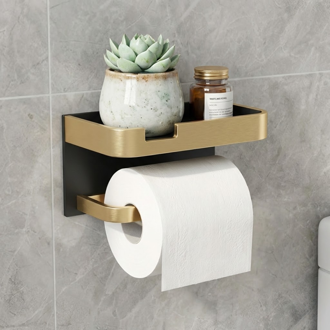 CalmHold™ – Toilettenpapierhalter mit Ablage, ohne Bohren