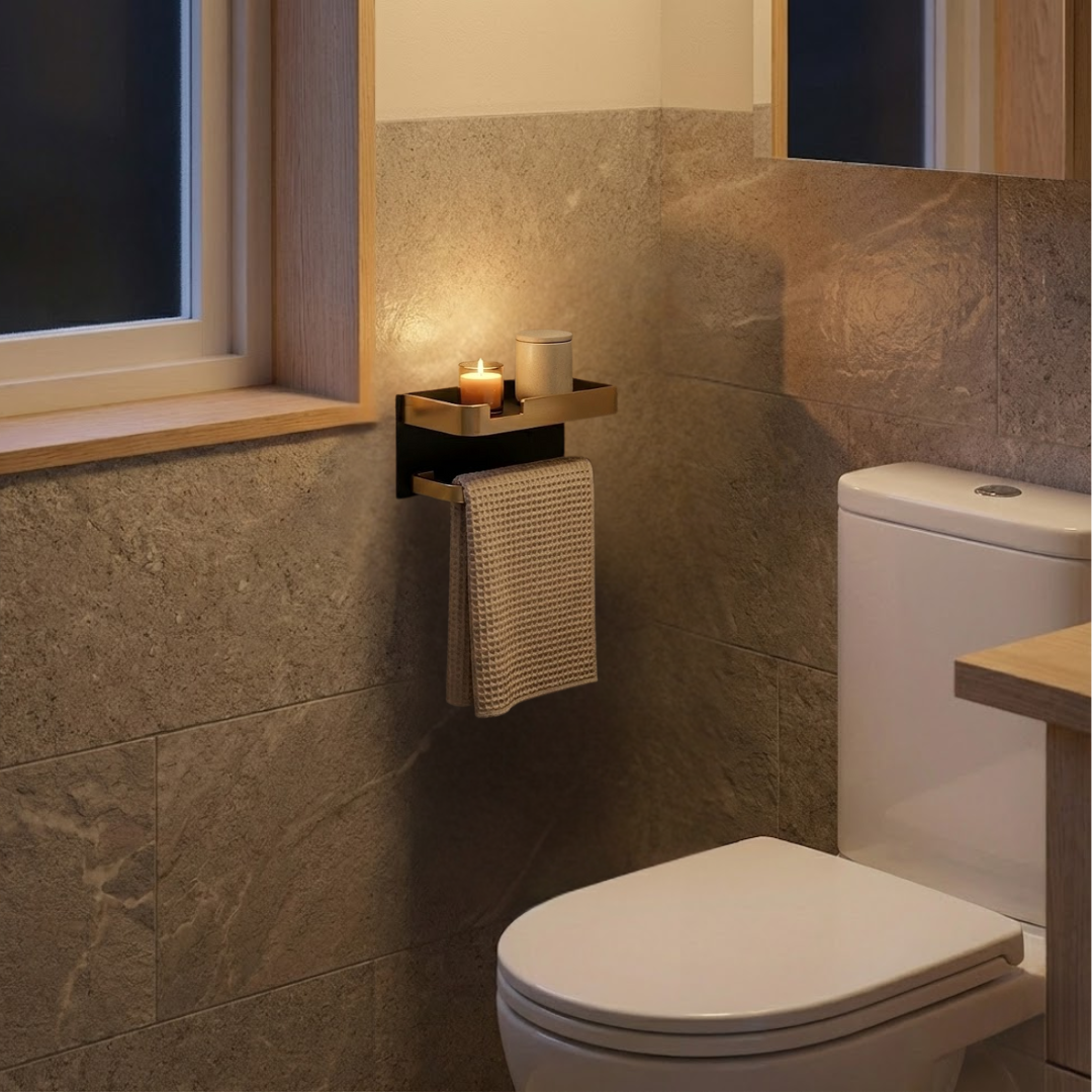 CalmHold™ – Toilettenpapierhalter mit Ablage, ohne Bohren