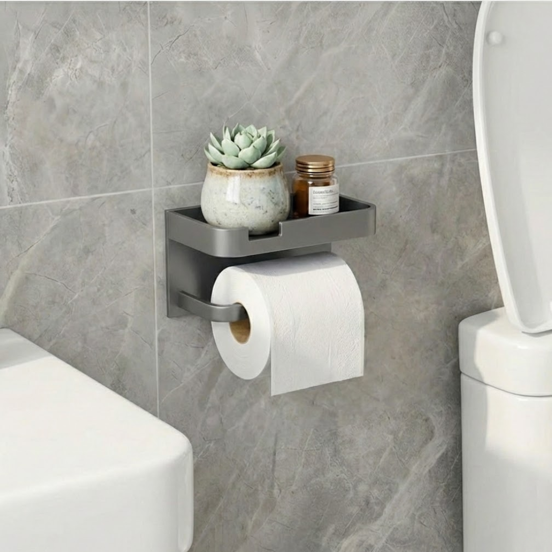 CalmHold™ – Toilettenpapierhalter mit Ablage, ohne Bohren