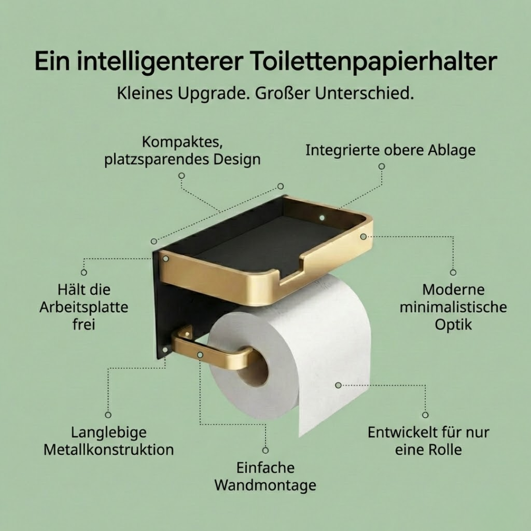 CalmHold™ – Toilettenpapierhalter mit Ablage, ohne Bohren