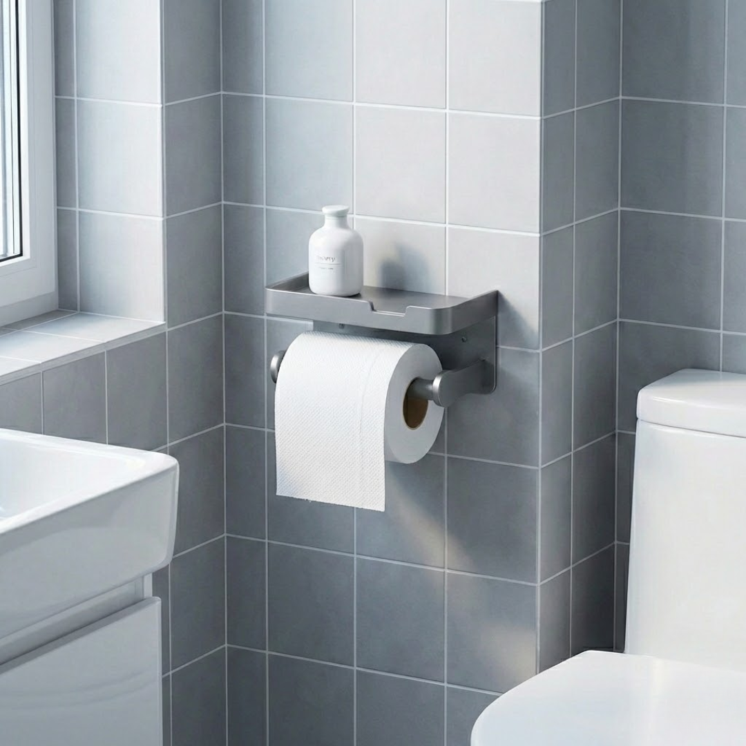 CalmHold™ – Toilettenpapierhalter mit Ablage, ohne Bohren
