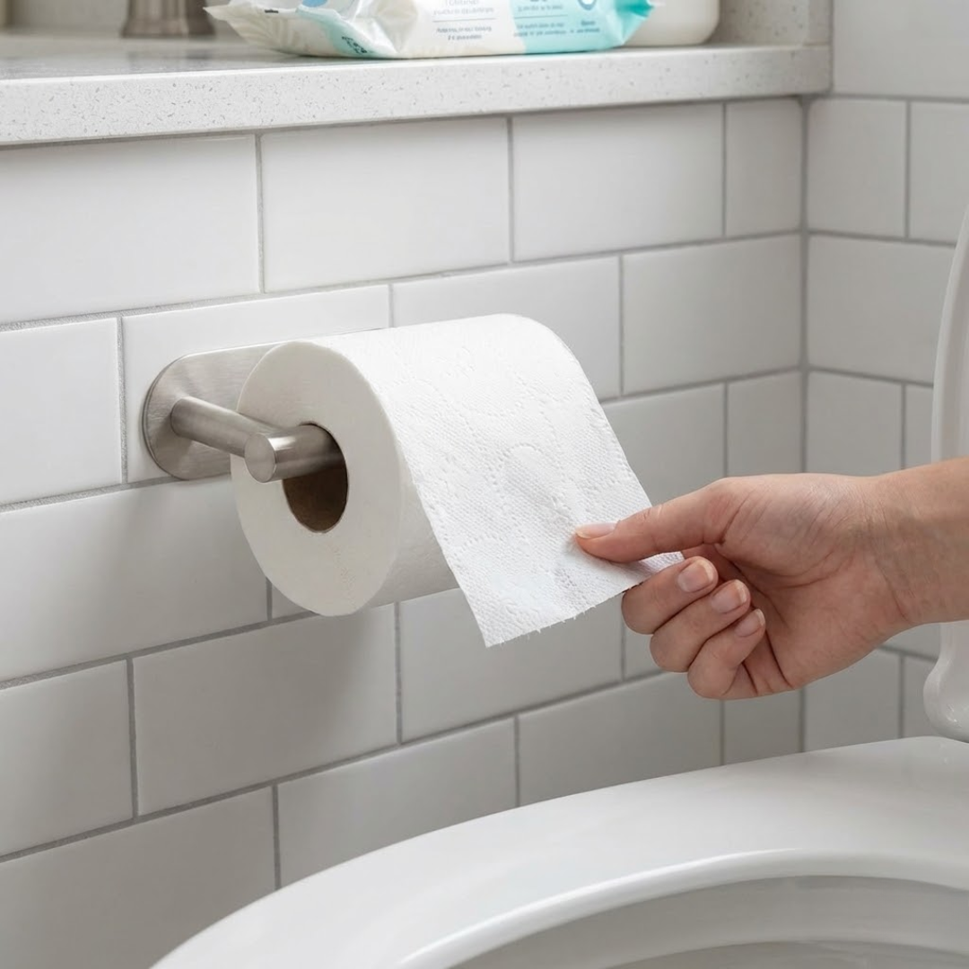 CalmHold™ – Toilettenpapierhalter mit Ablage, ohne Bohren