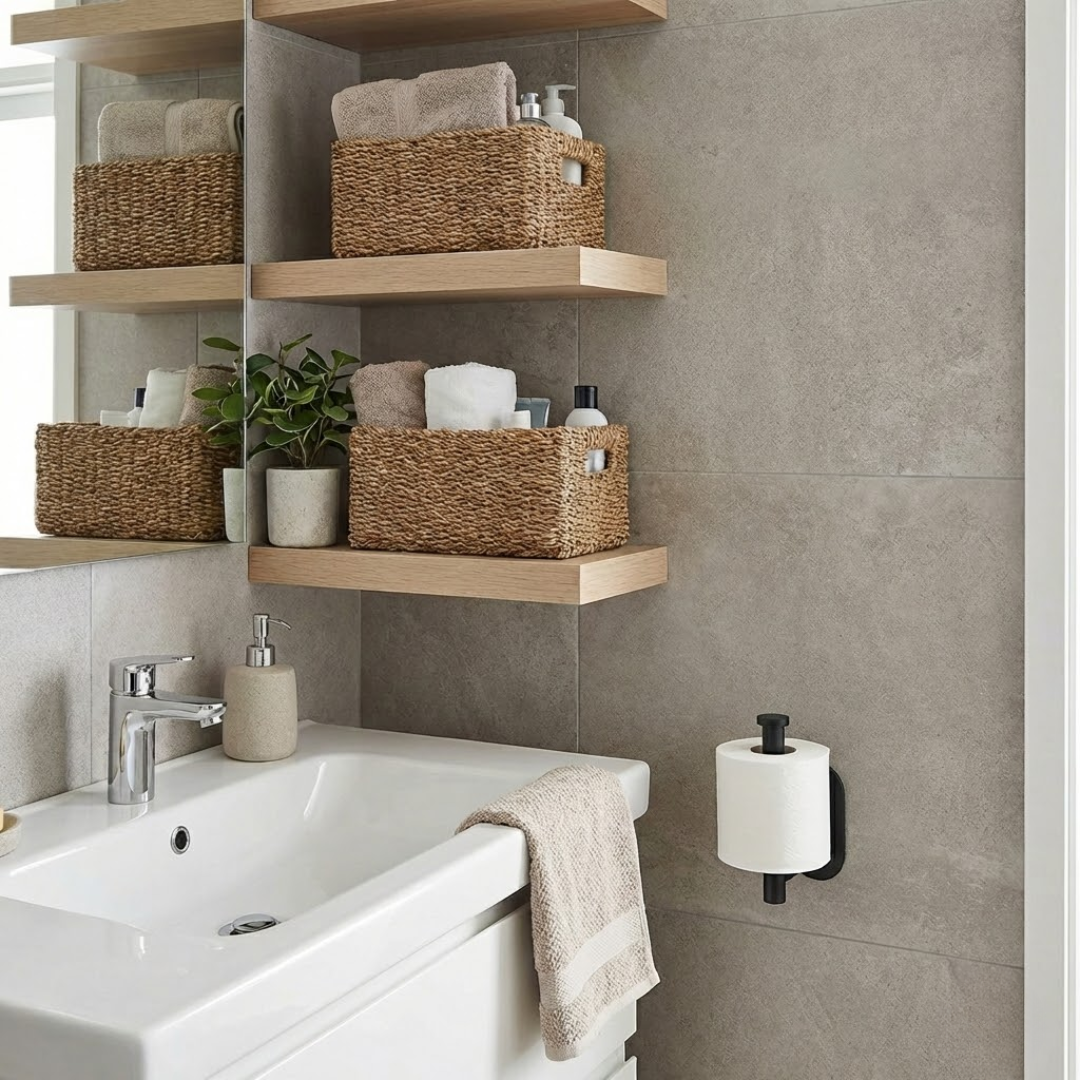 CalmHold™ – Toilettenpapierhalter mit Ablage, ohne Bohren