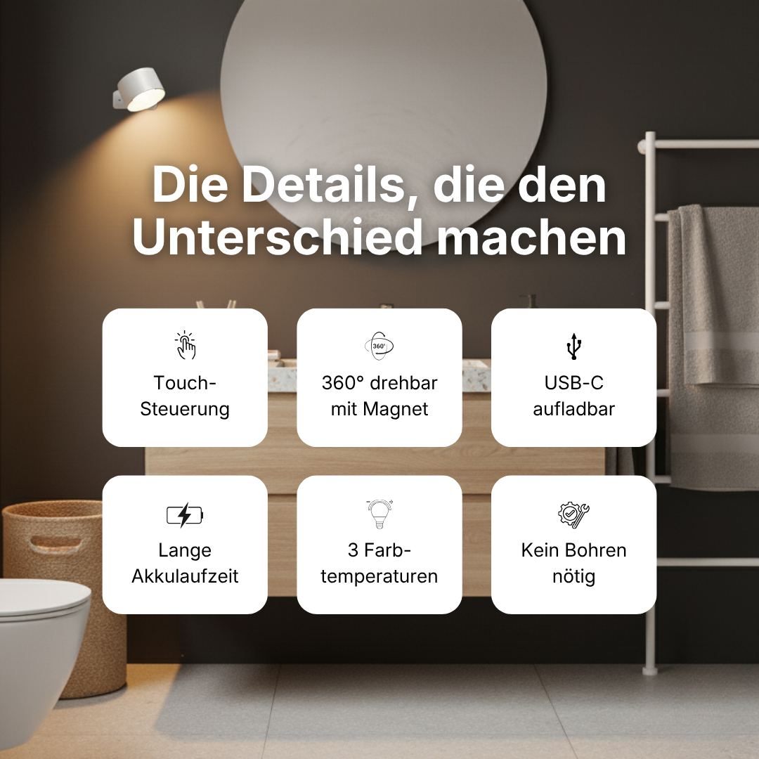 CasaBeam™ – Kabellose Wandbeleuchtung ohne Bohren