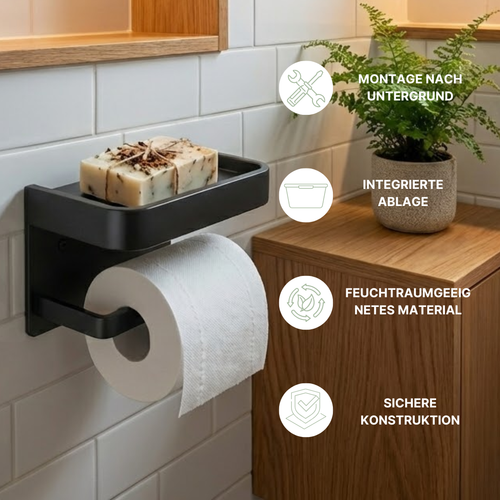 CalmHold™ – Toilettenpapierhalter mit Ablage, ohne Bohren