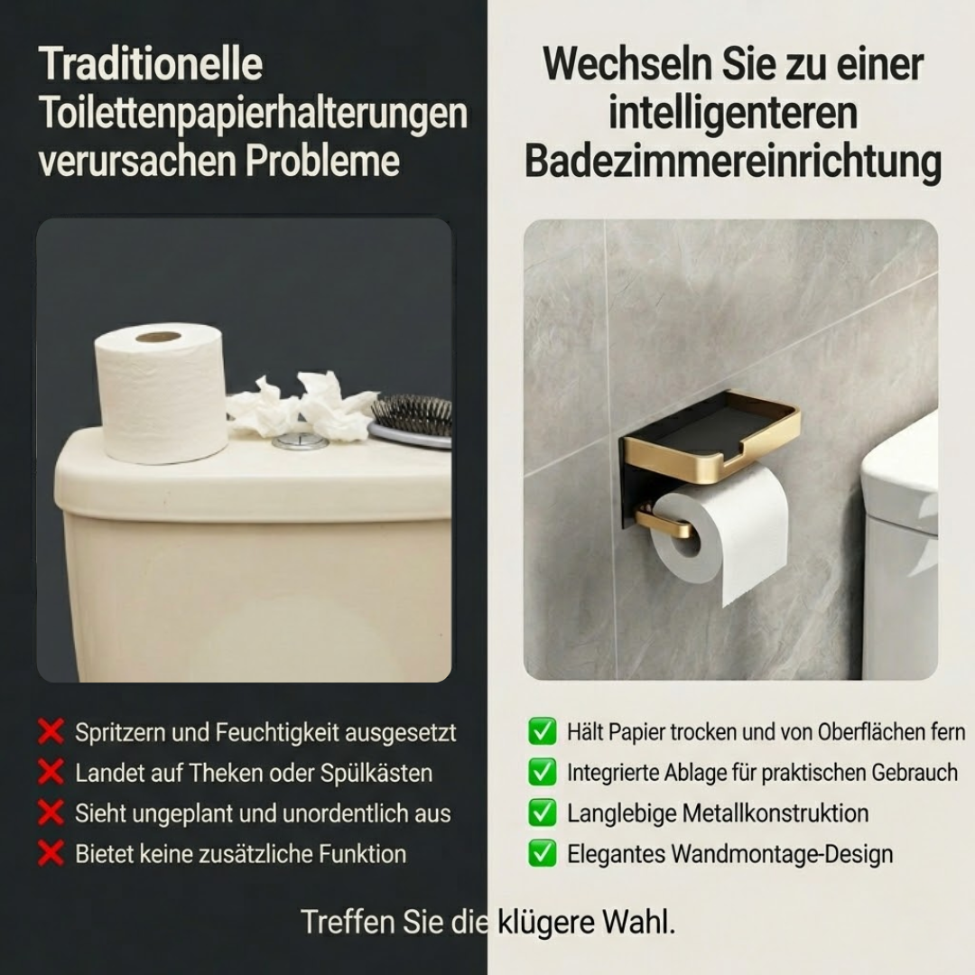 CalmHold™ – Toilettenpapierhalter mit Ablage, ohne Bohren